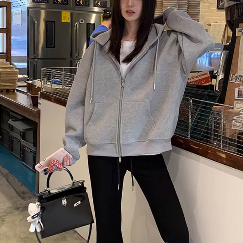 ジップアップ オーバーサイズ フード付き スウェット パーカー 4color ATO0028