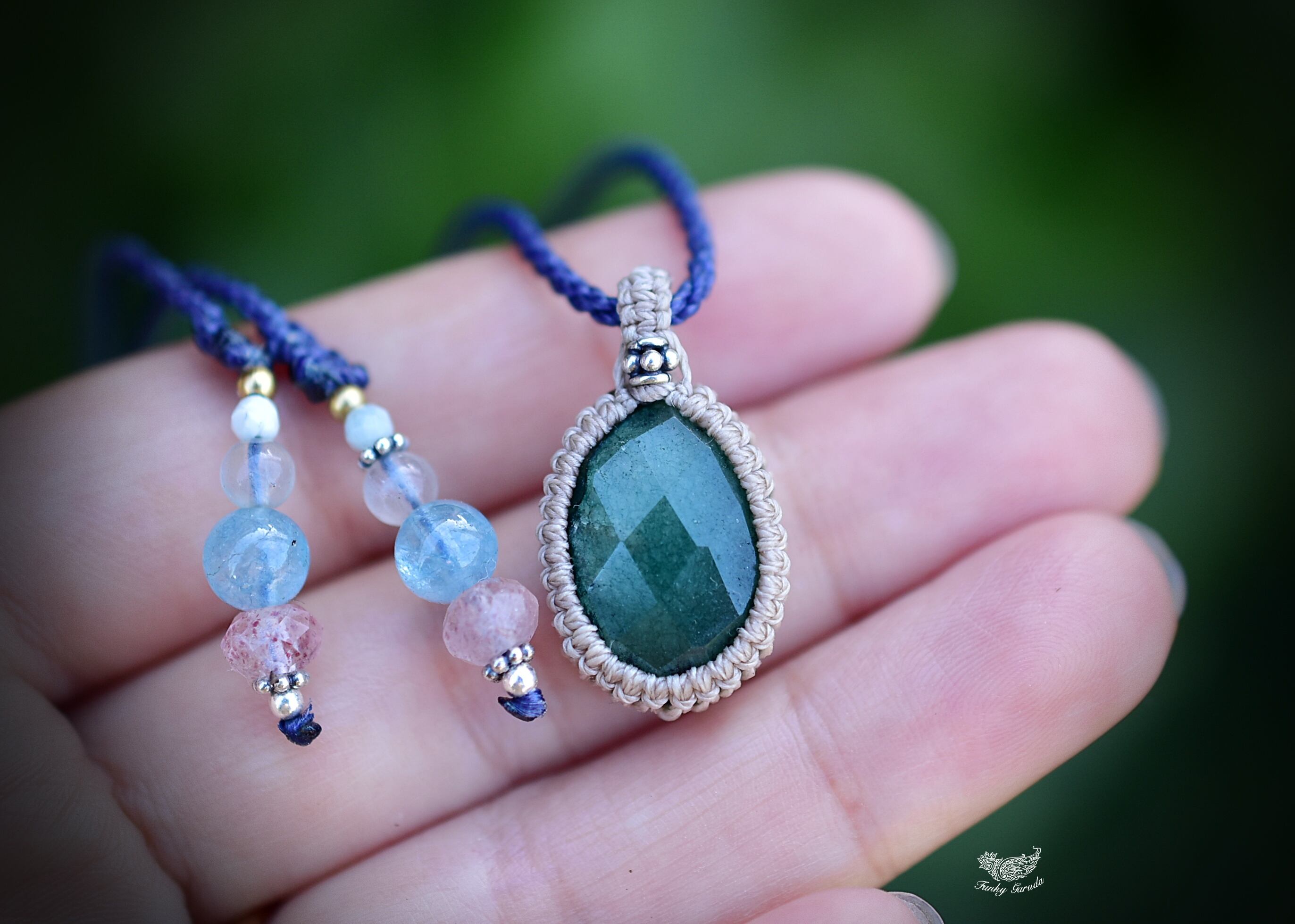 ★グリーンストロベリークォーツ マクラメネックレス881