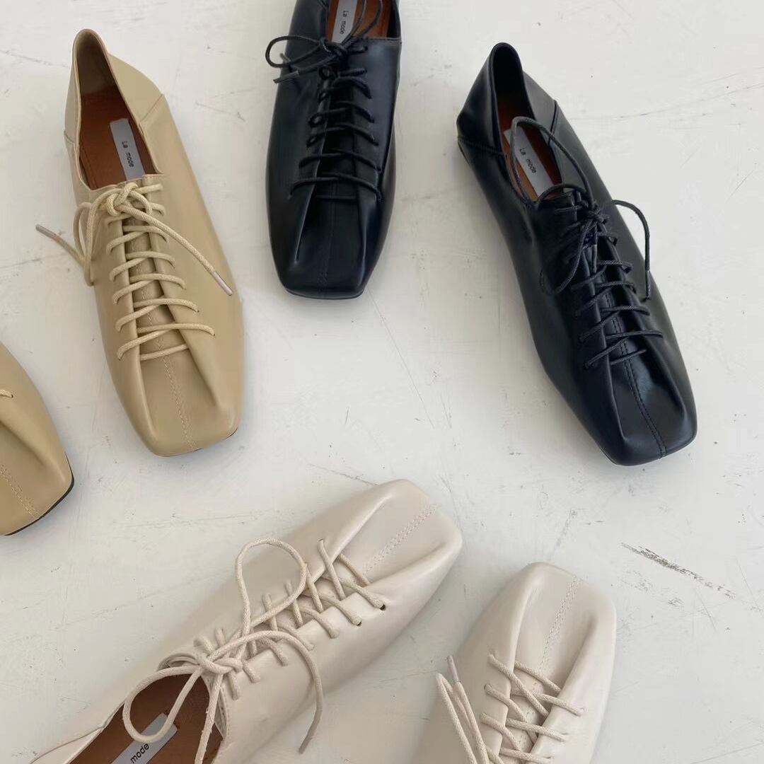 lace-up natural flat shoes m0267