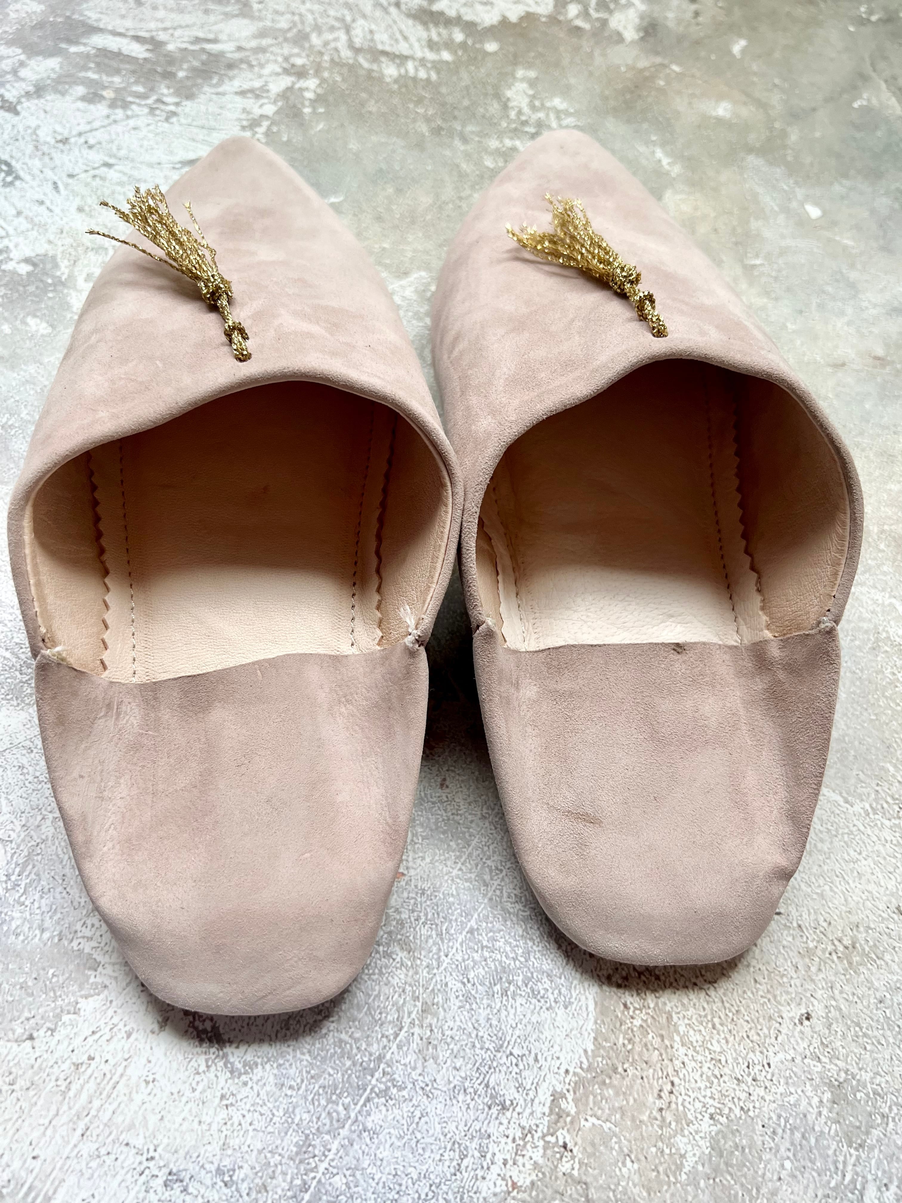 モロッコスエードとんがりバブーシュ(クリームピンク)