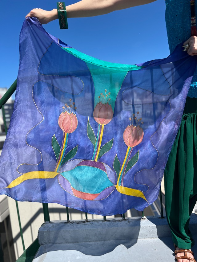 Vintage indian silk flower scarf