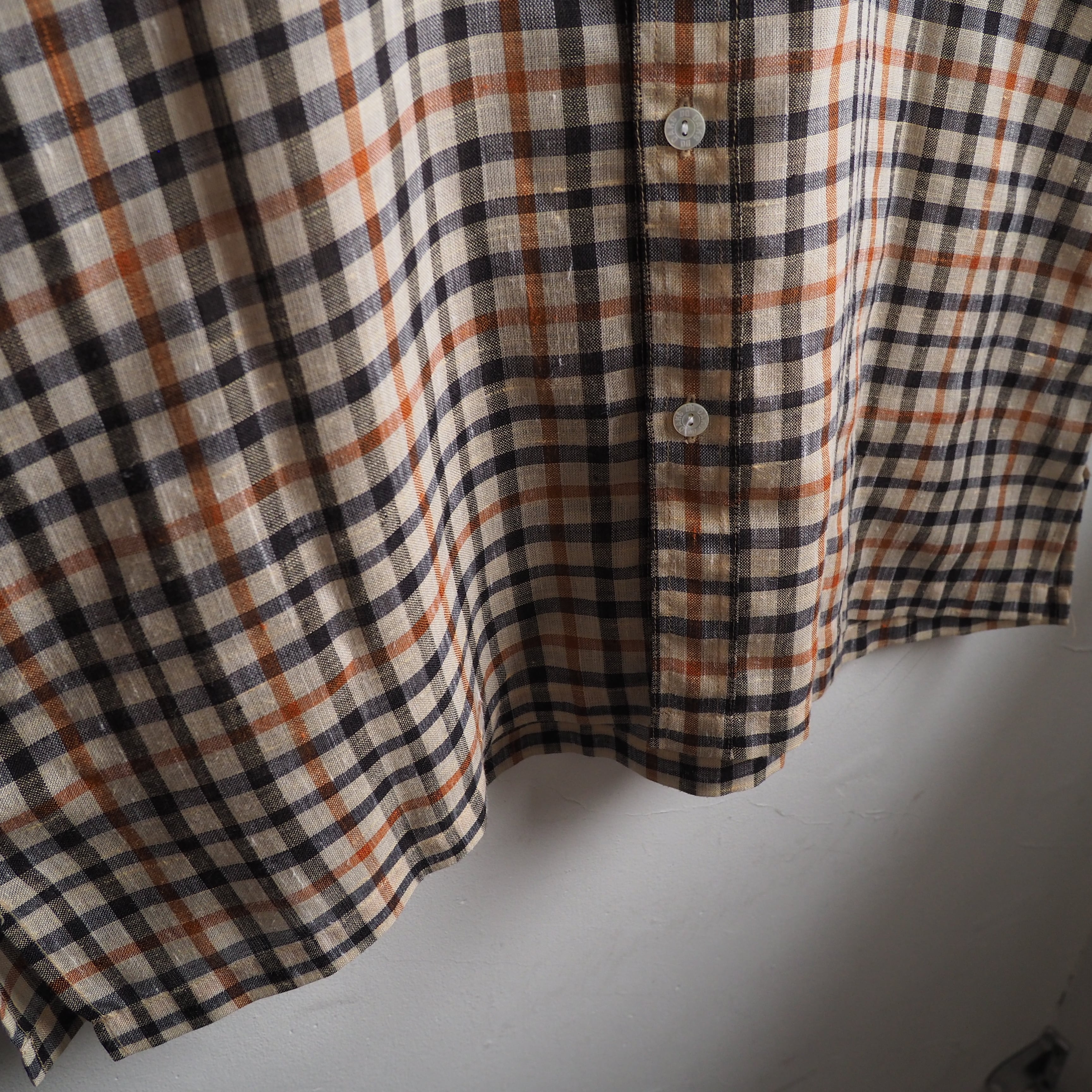 1980s ” Old DAKS ” House check pattern Design vintage loose linen mix shirt