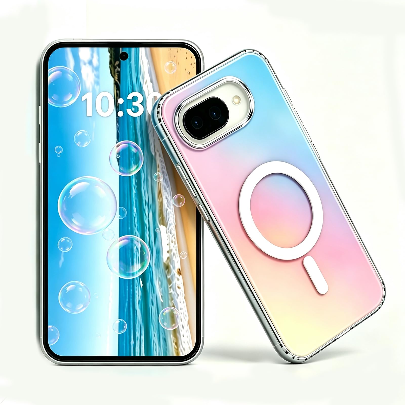 Google Pixel 9 A 用 ケース MagSafe対応 ホログラム カラーチェンジ グーグルピクセル 9 A カバー ワイヤレス充電 日系アート おしゃれ 個性的 トレンディ軽量 薄型 耐衝撃 保護 マグネット搭載 車載ホルダー ピクセル9 A カバー(カラー、レーザー)
