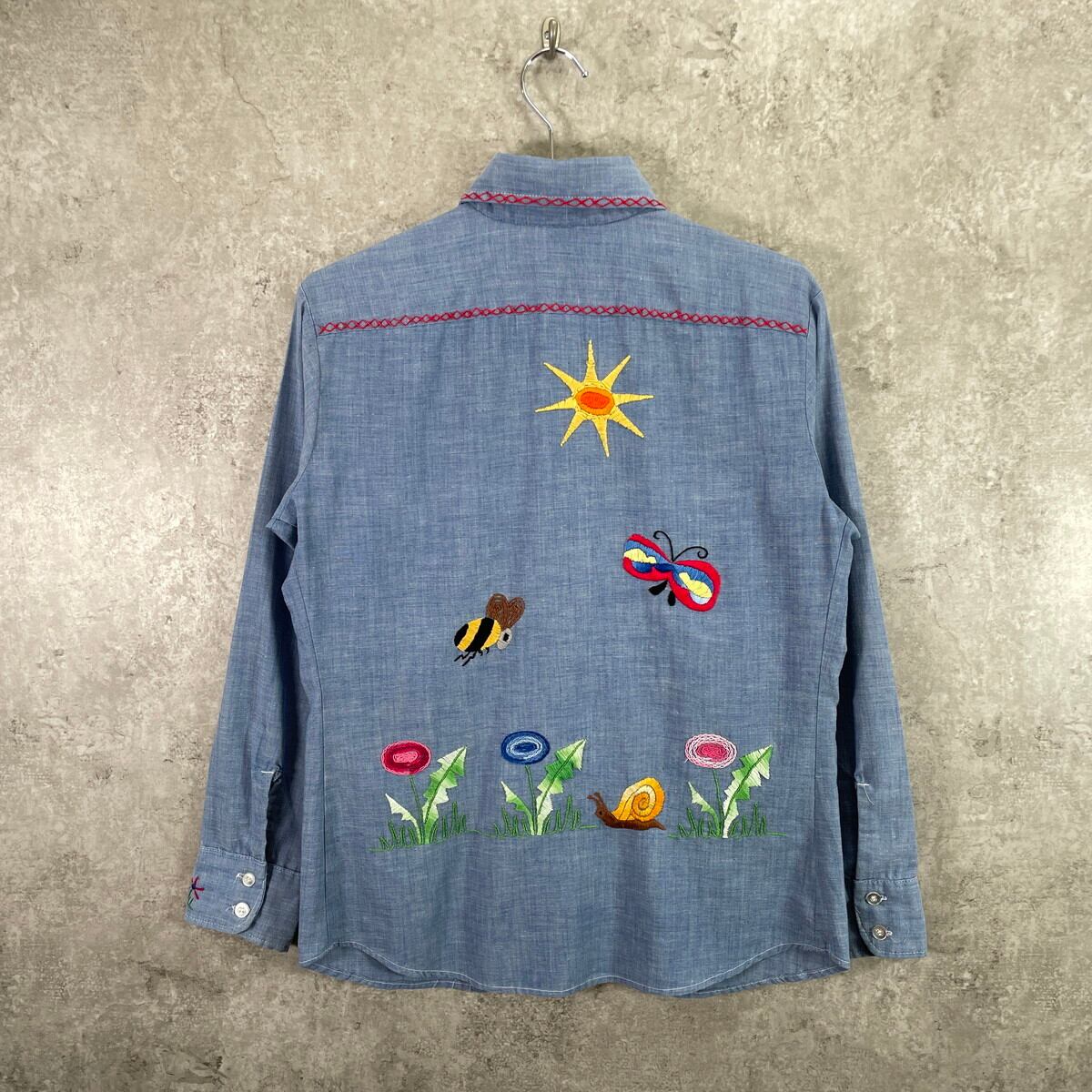 70年代 USA製 Levi's リーバイス 手刺繍デザイン シャンブレーシャツ