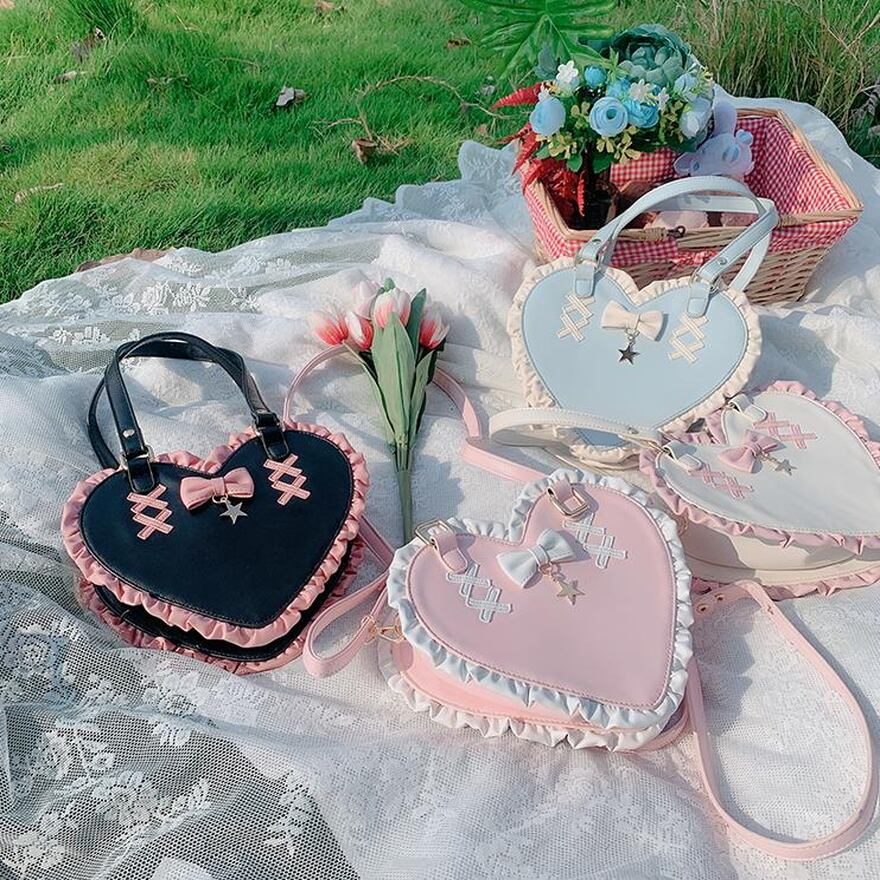 バッグ ハート形 フリル リボン レトロ ハンドバッグ バロック様式