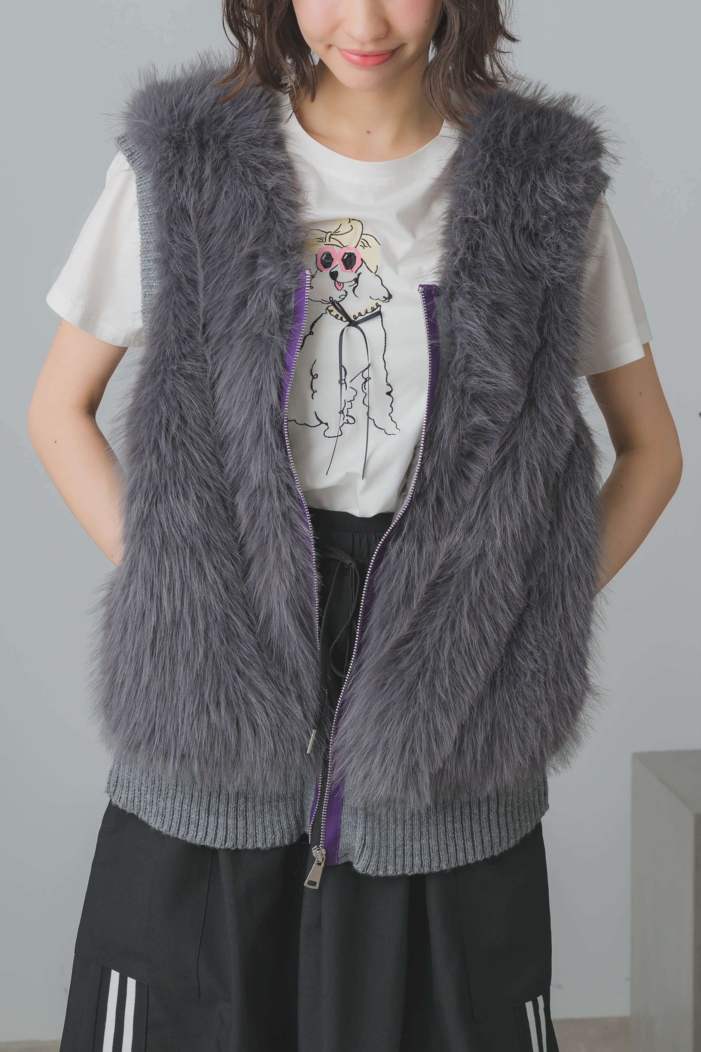 no. ファーベスト セール】 ショートファーベスト《2025winter catalog item》（グレー