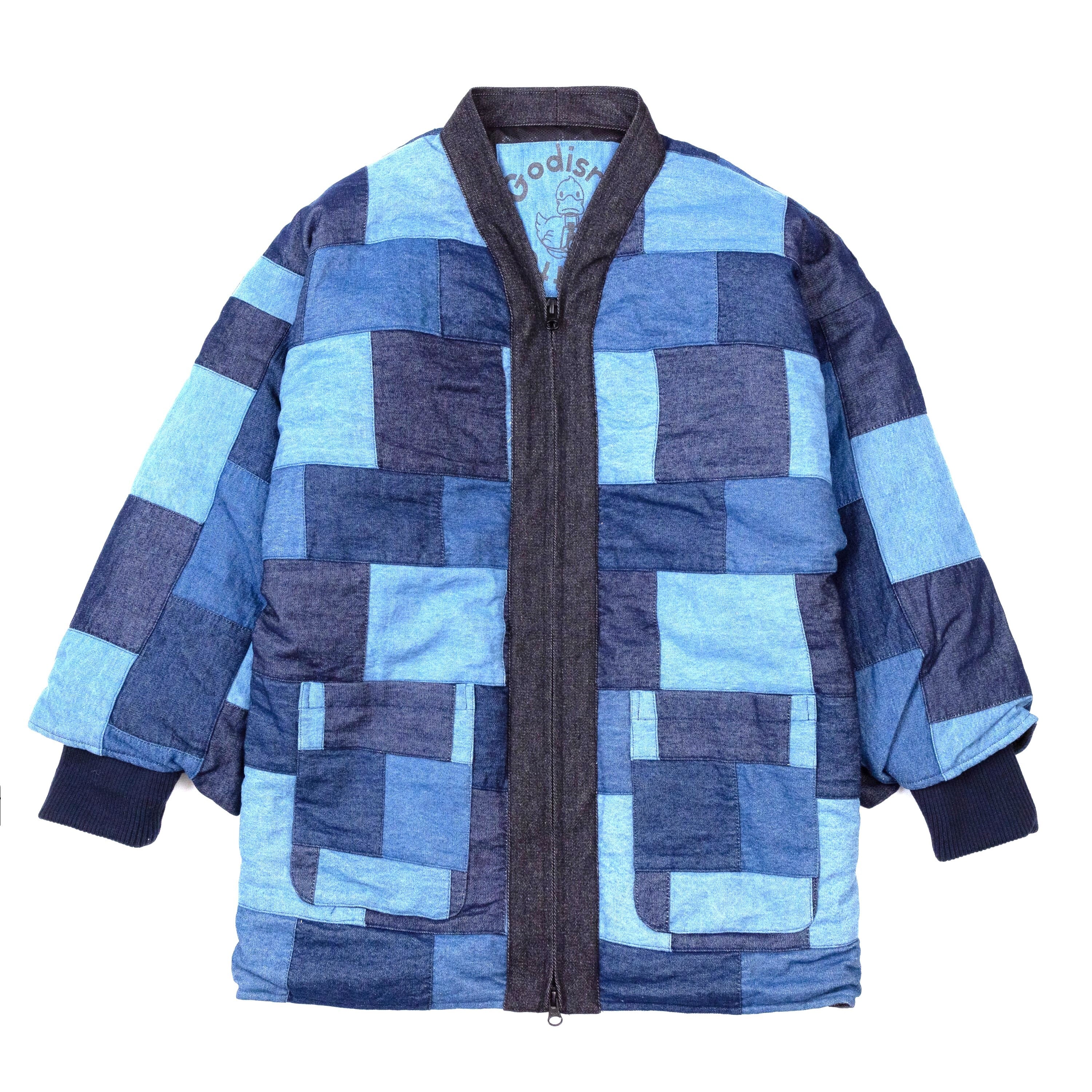 寒風寒波上等デニム半纏（ハンテン）パッチワークNAVY2 防風