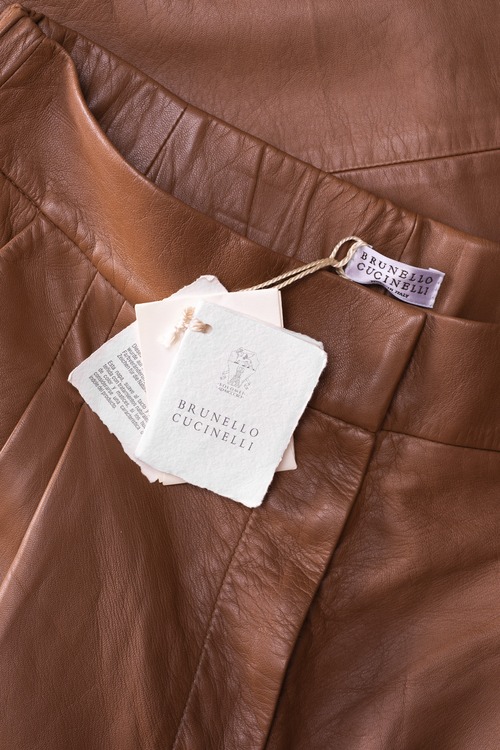 [Deadstock] "BRUNELLO CUCINELLI" Nappa Leather 2-Pleat Trousers (Made in Italy)