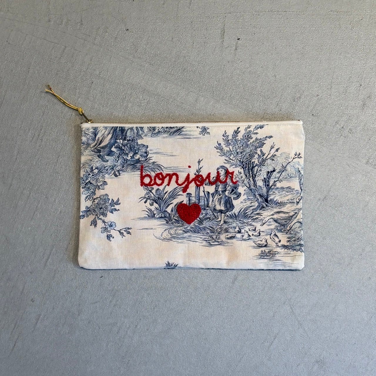Toile de Jouy POUCH LARGE BLUE/bonjour