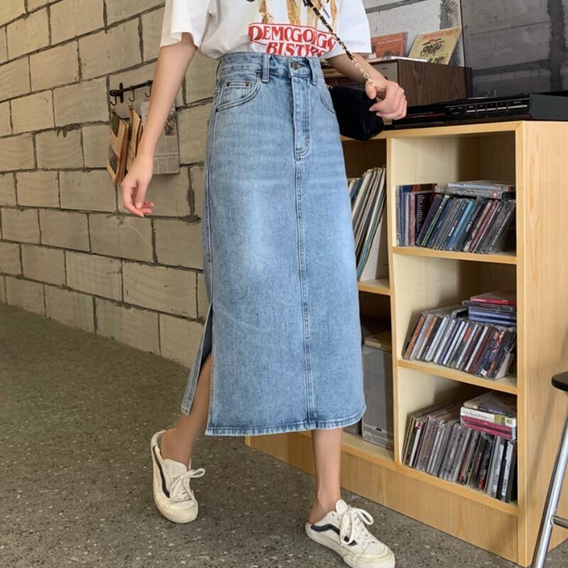 2020年春夏新作レトロ女子学生ハイウエスト薄デニムスカートミドル丈スタイル YY-ファッション69488198021