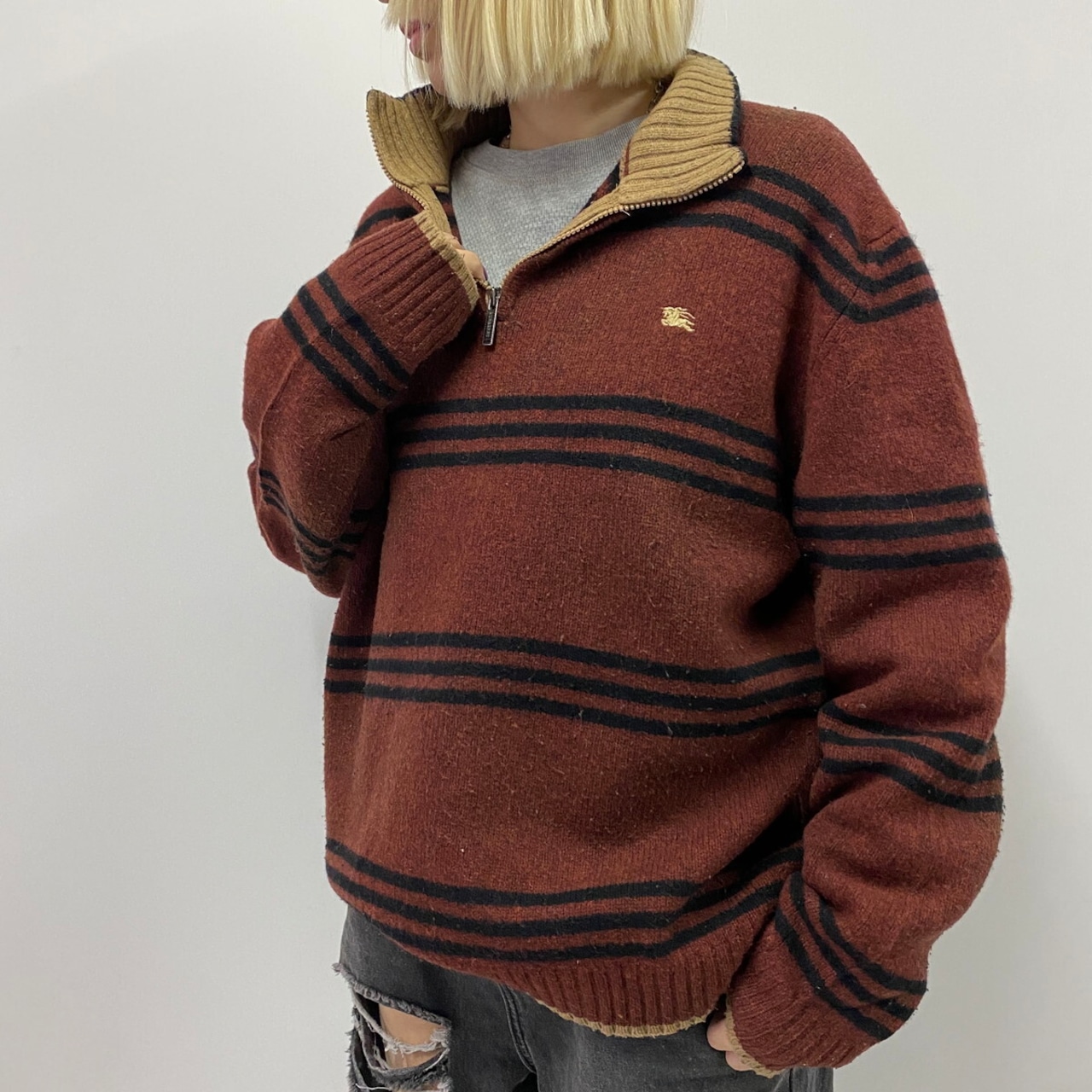 BURBERRY LONDON バーバリー ロンドン ハーフジップ ウール ニット 