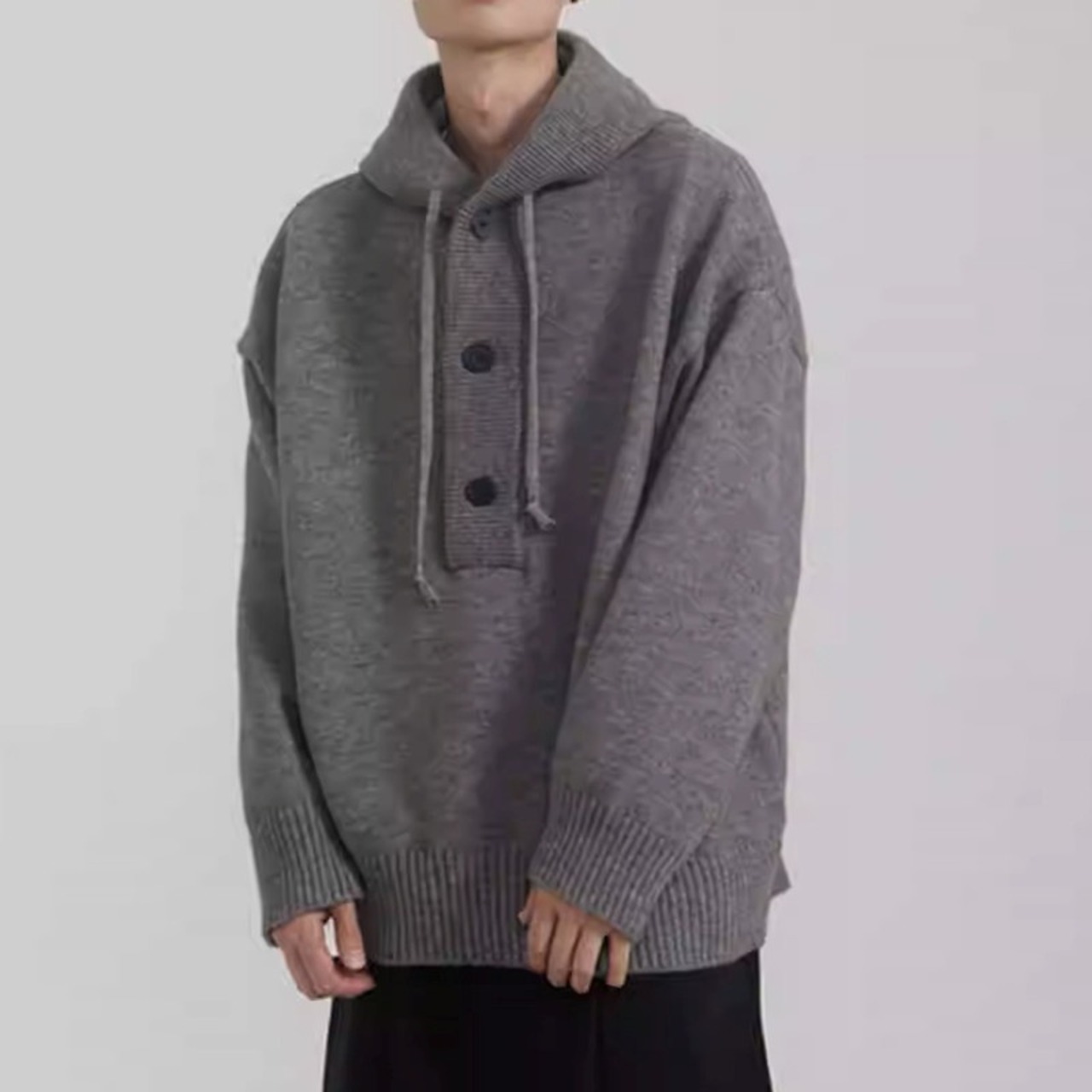 Long Sleeve Half Button Knit Waist-Length Pullover ◇2color H0953