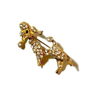 50s Vintage gold tone rhinestone poodle brooch