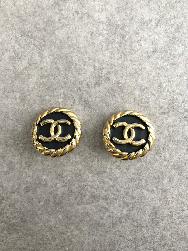 CHANEL シャネル イヤリング ブラック ゴールド ココマーク ツイスト vintage ヴィンテージ オールド bcnc28