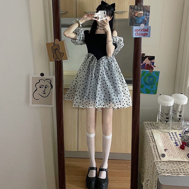 ドレス 薄手サマーレディースウェストスカート スタンダードスリーブ レトロ 夏物 萌量不足99641609744