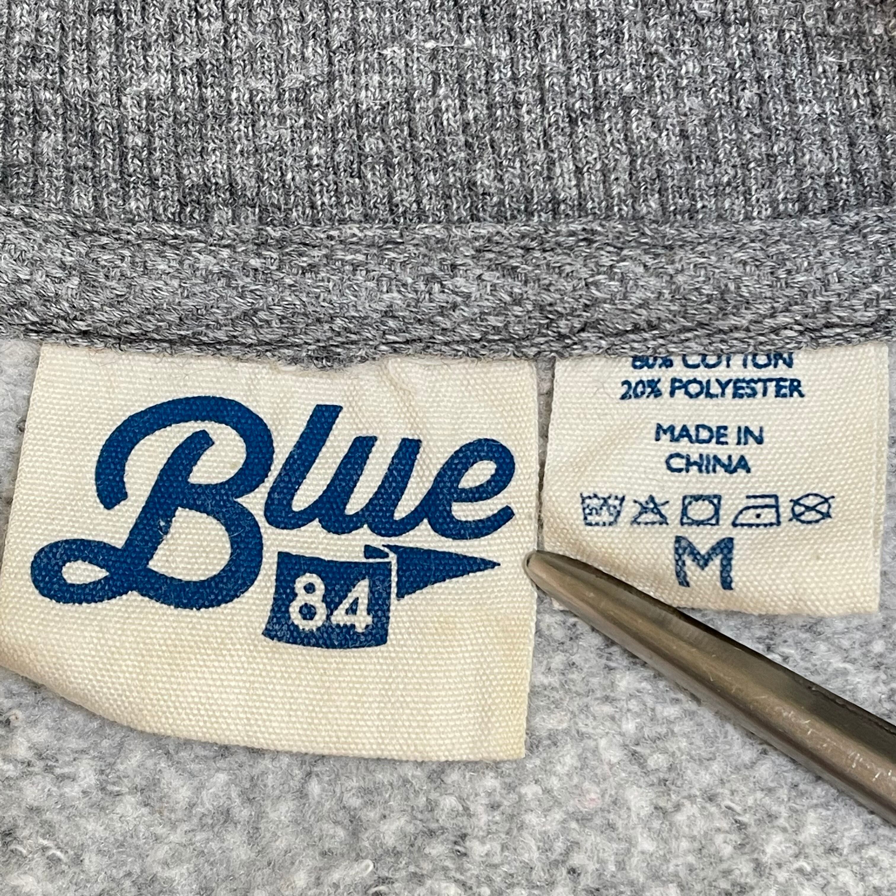 Blue84】ピザ屋 刺繍ロゴ ハーフジップ スウェット プルオーバー