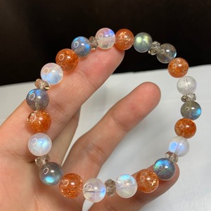 最高峰☆ホワイトラブラドライト×ラブラドライト×サンストーン☆長石ミックス☆デザインブレスレット