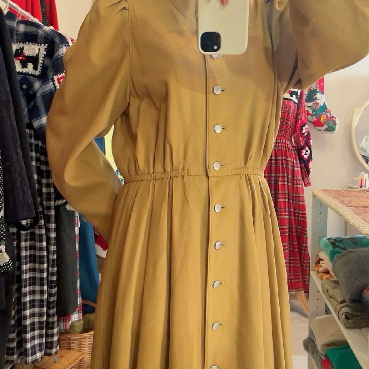 mustard front metal button one-piece