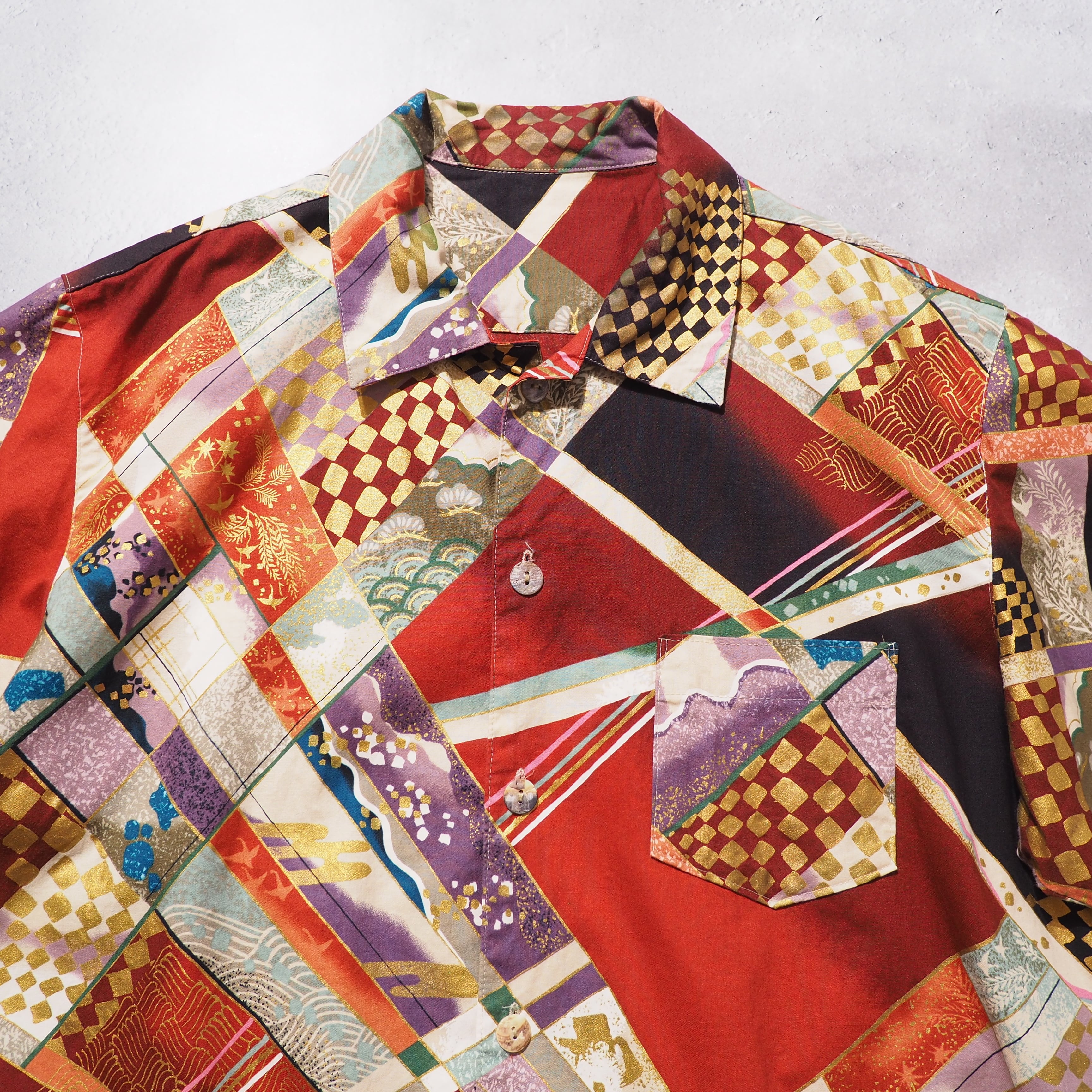 " Special - 和柄 " Japanese oriental pattern vintage SS Open collar shirt