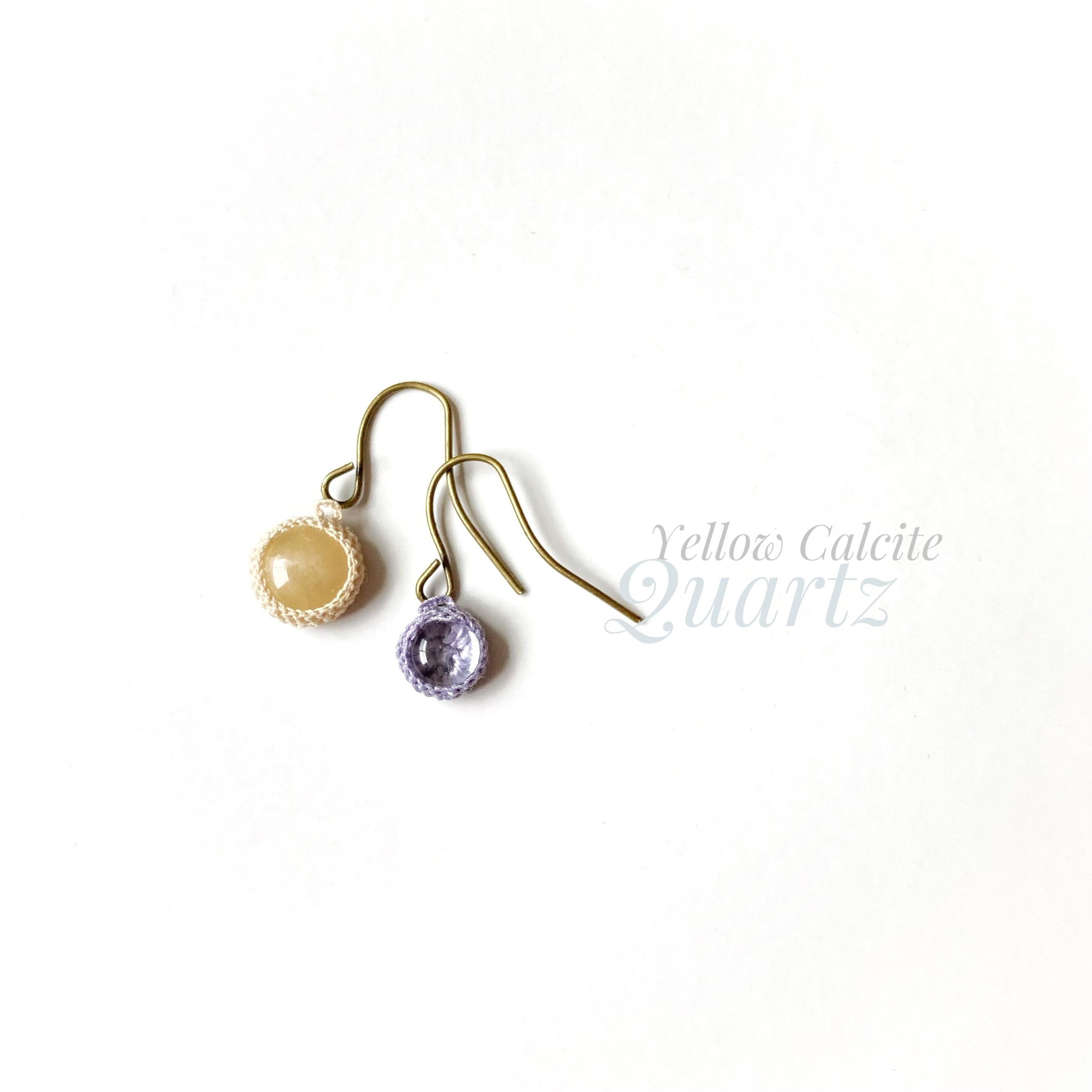 イエローカルサイト+水晶 crochet earrings