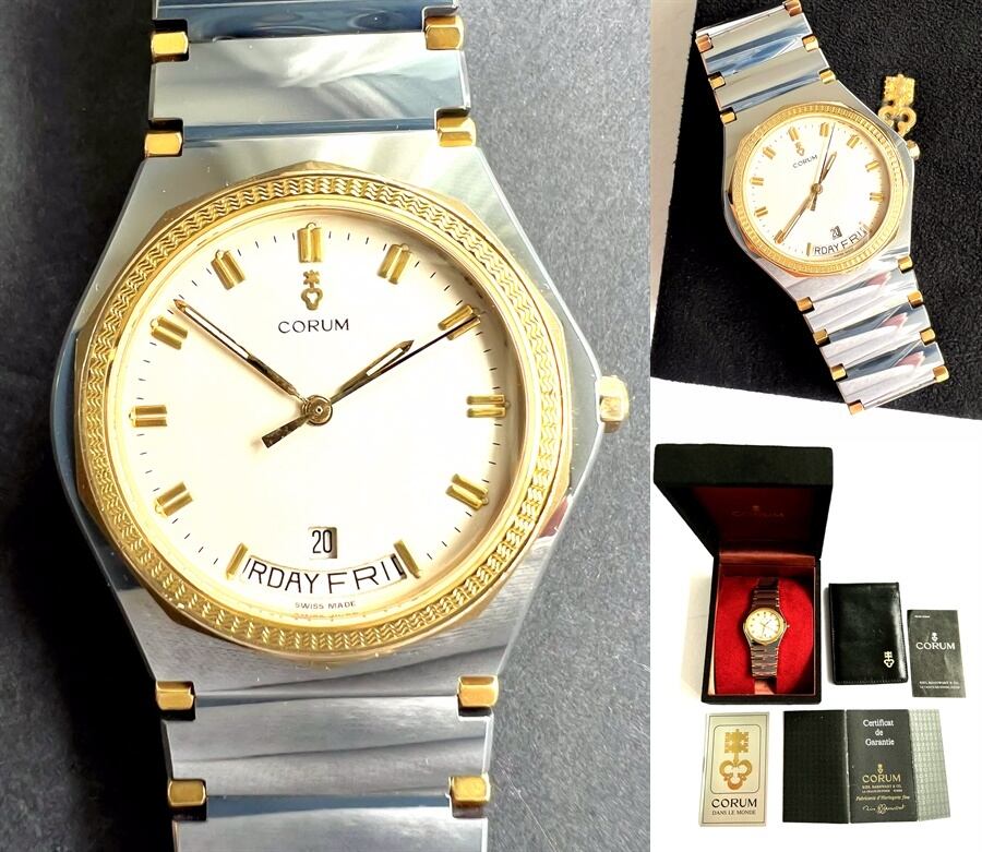 CORUM コルム アドミラルズカップ デイデイト タングステン K18YG メンズ 34mm 90.115.50 V200 クォーツ デイト K18YG x SS タングステン