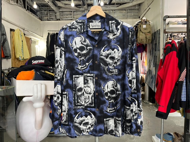 WACKO MARIA × 56 TATTOO STUDIO HAWAIIAN SHIRT LS NAVY SMALL 75433