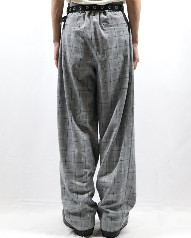2tuck wide straight check slacks