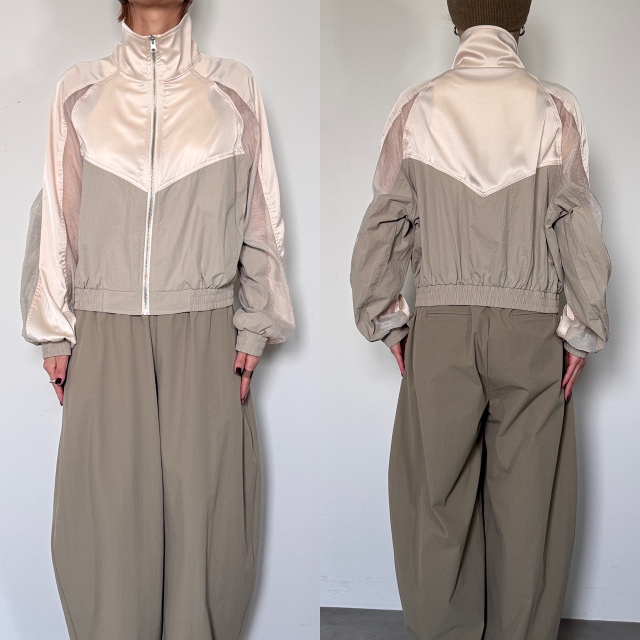 異素材切替スタンドカラーBZ/ライトベージュ