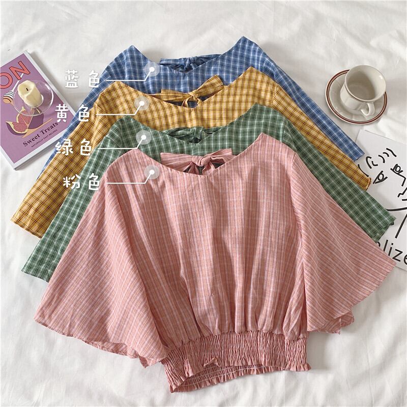 レディースシャツ2020新作早春スタイル洋風チェック柄スリミングレースアップフロント&バックウェアデザインシャツトップス潮 1号婦人94605556873