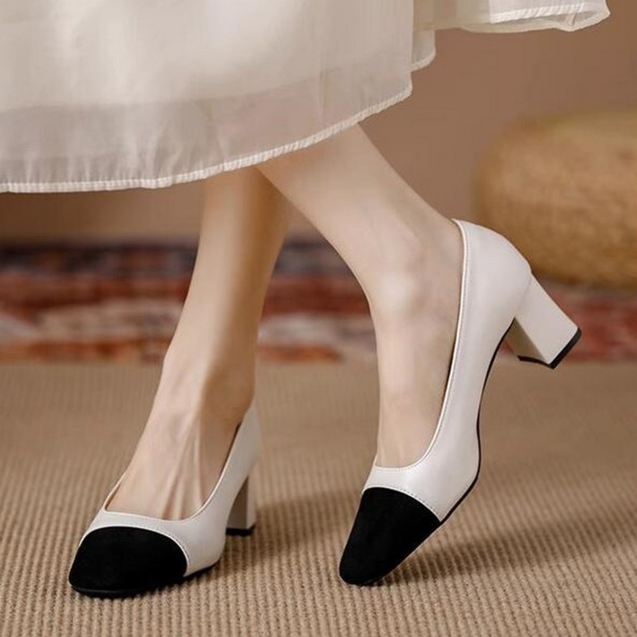 バイカラーパンプス　ヒール高さ3type　W10069