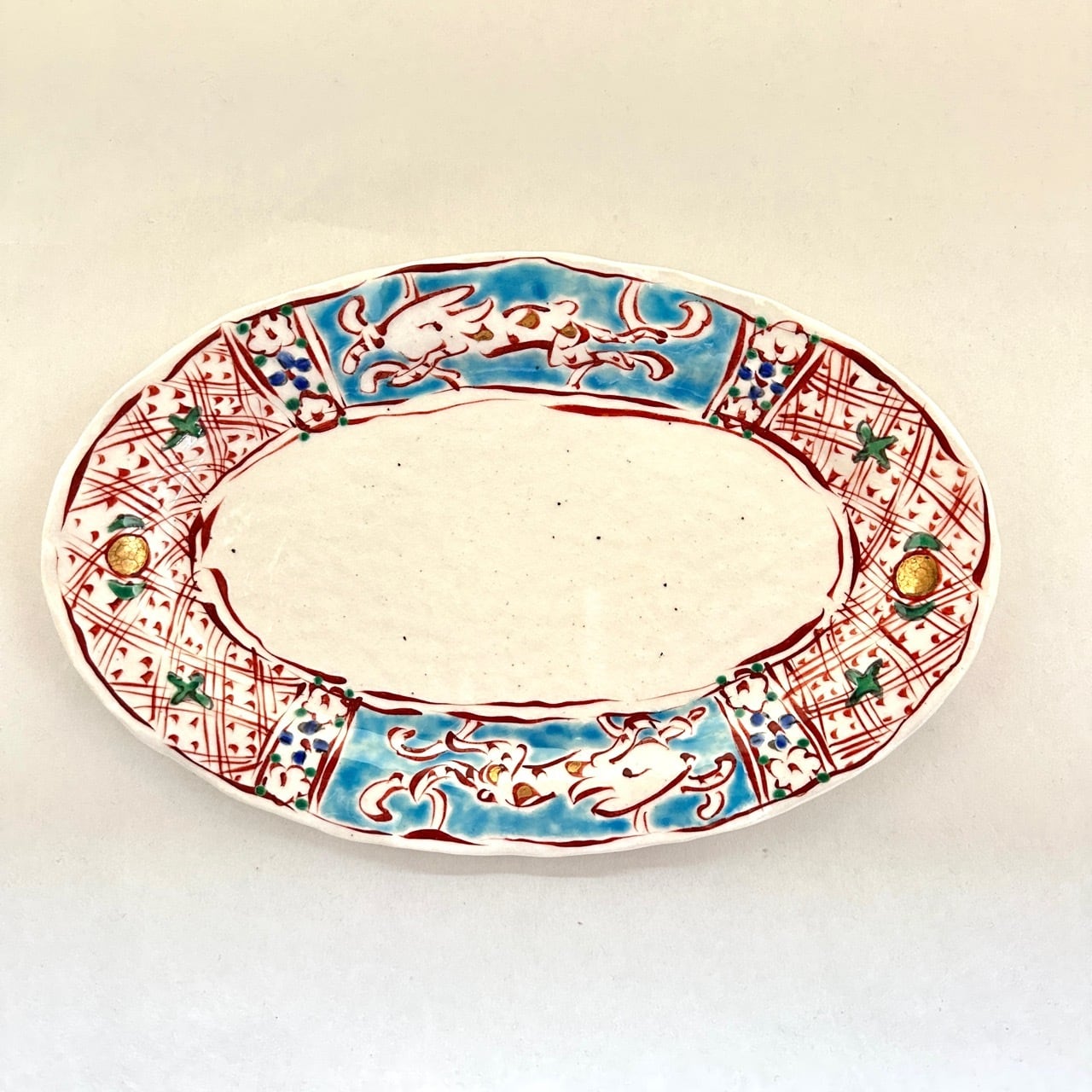 金彩志野赤絵兎文オーバルリム皿(大)【榛澤宏】