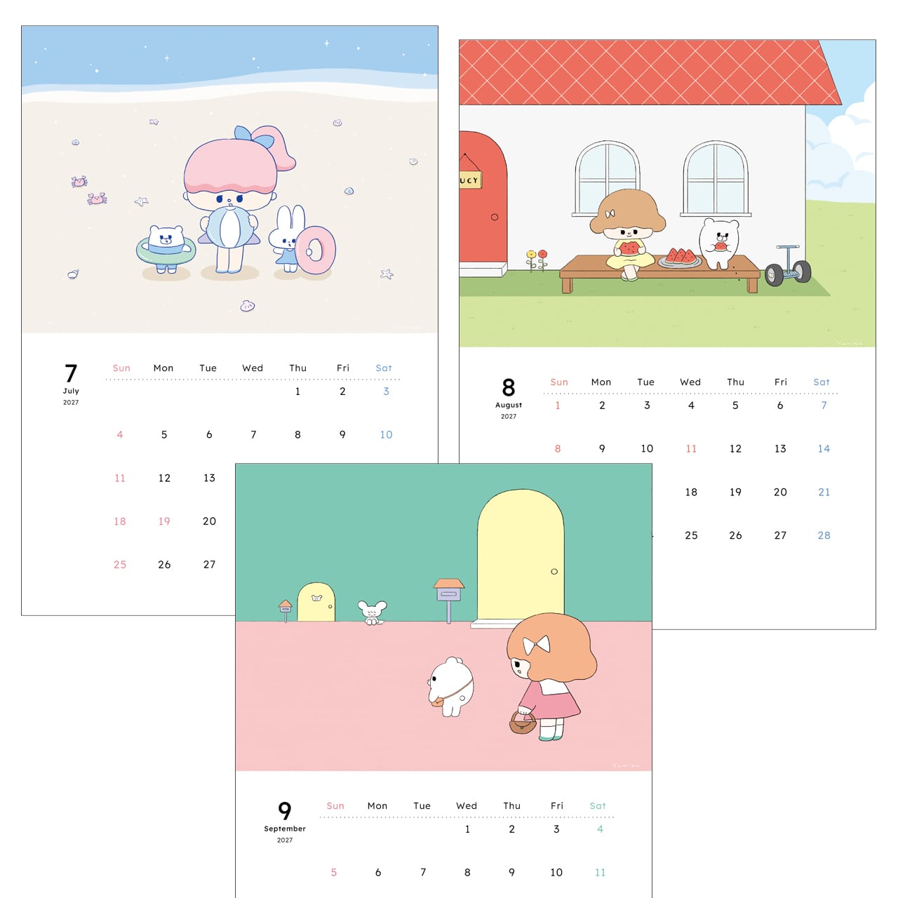 2027カレンダー(壁掛け) るーしーとくまとときどきむくみちゃん ーと、みんなー