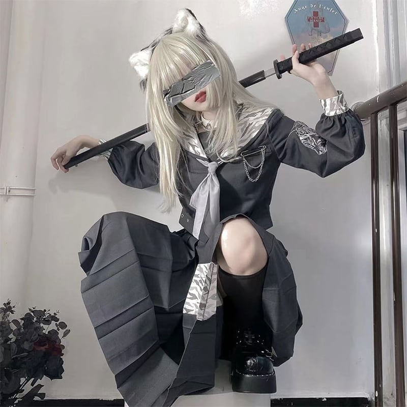 JK制服 ツーピース 刺繍 ロングスカート タイガー Bad girlバンギャ 闇