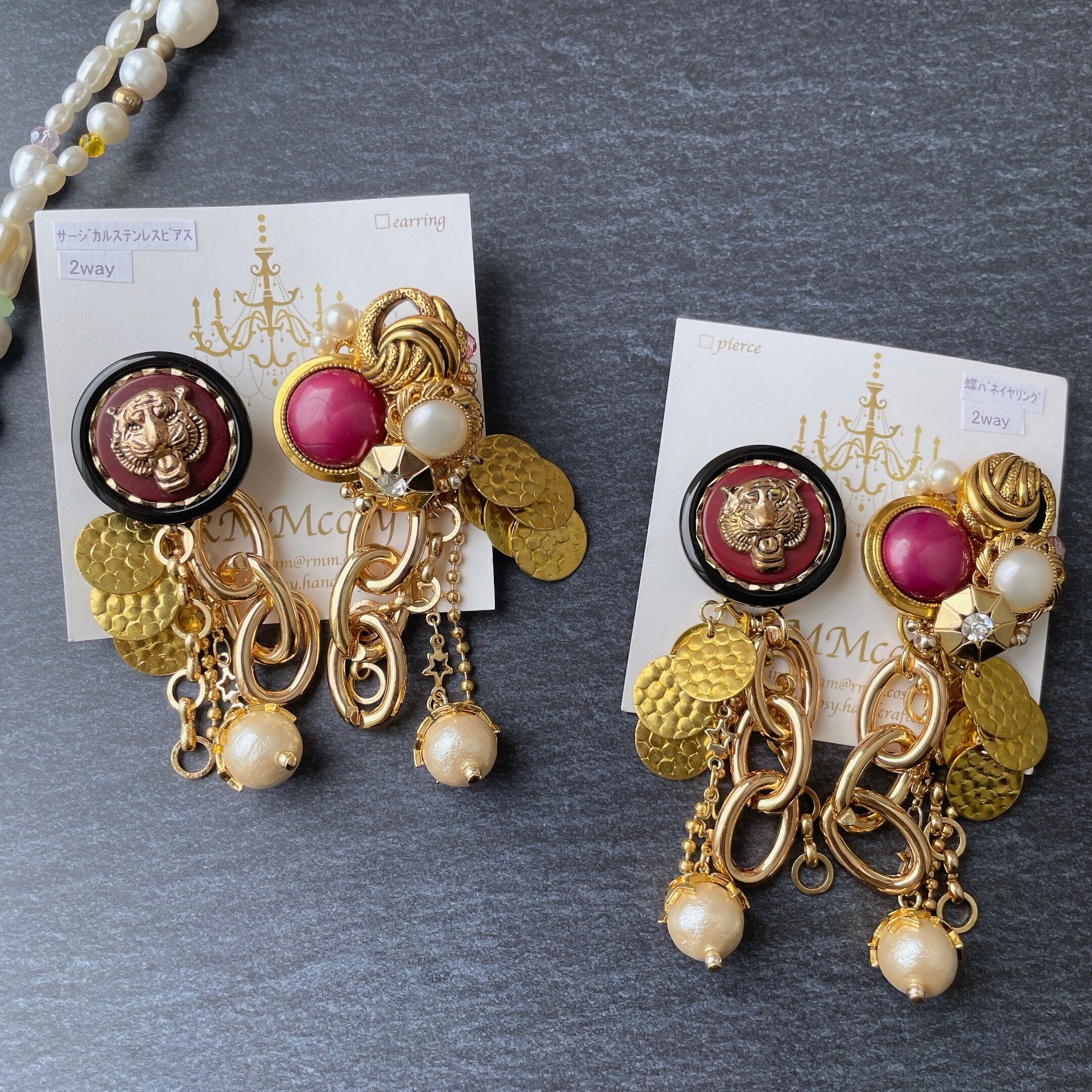 クリア青薔薇転写ビーズ♡ジャラジャラピアス びびら