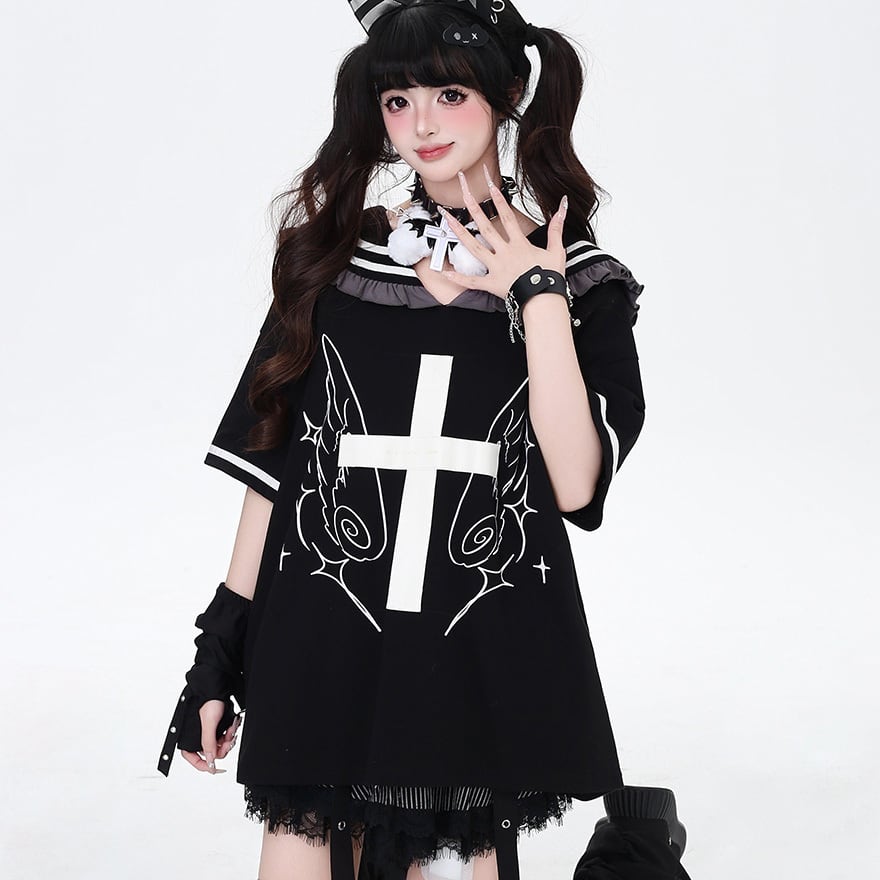 病みかわ Tシャツ ハロウィン 地雷系 メンヘラ ゴスロリ 綿100