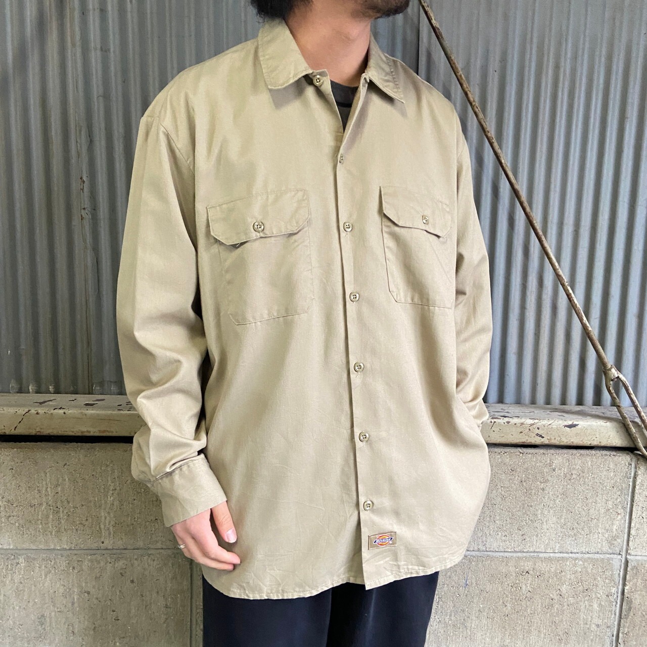Dickies ディッキーズ 長袖 ワークシャツ メンズL 古着 ベージュ 