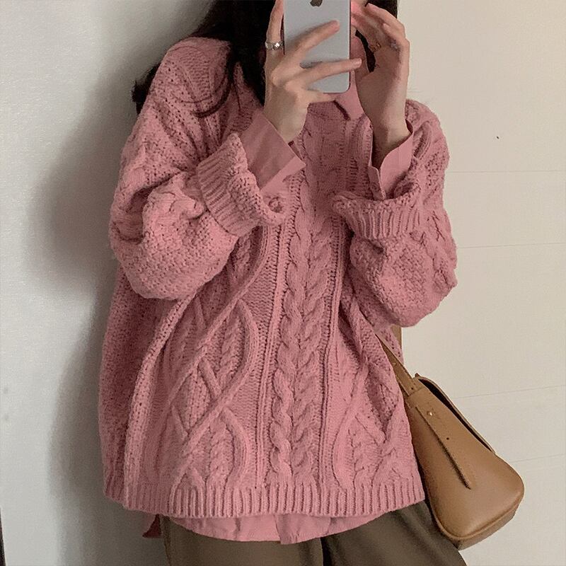 プルオーバー ラウンドネックセーター レディースルーズニットトップス ウィンター 冬物 Oネック 萌量不足59631779845