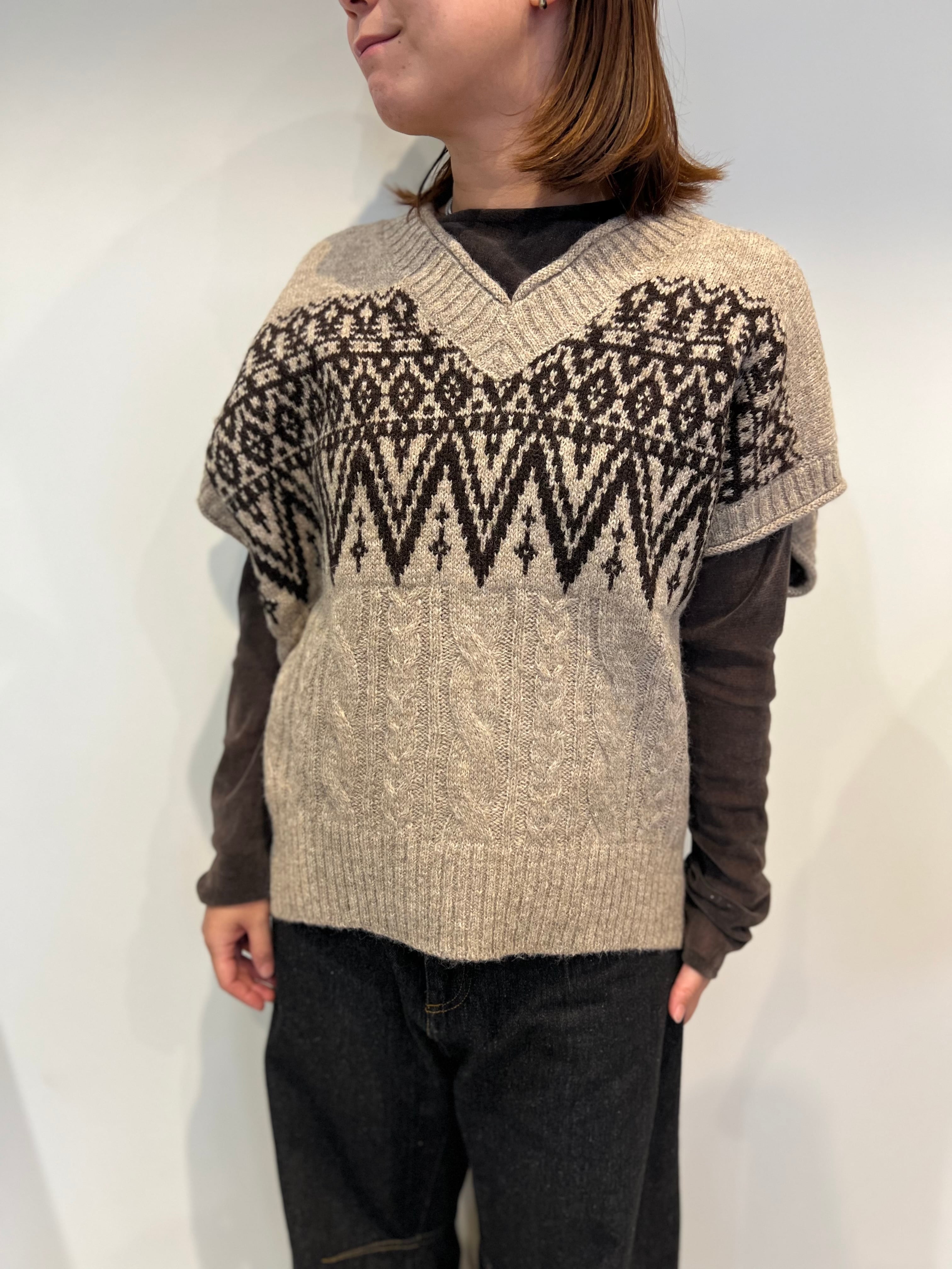 【SELECT】フェアアイル柄ワイドベスト 39-0422