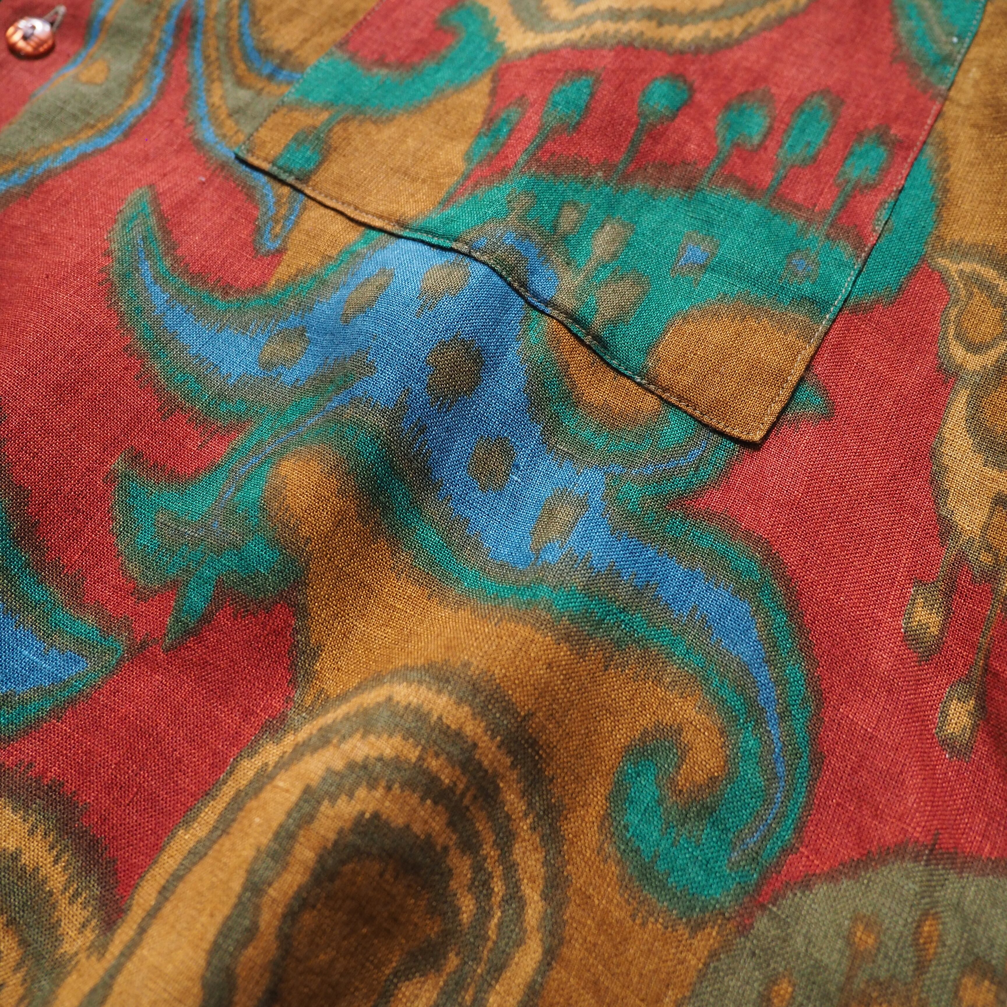 1990s " Made in Italy " Beautiful paisley pattern vintage loose SS linen shirt