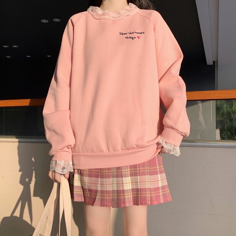 トップス スプリングオータムルーズラウンドネックセーター レディース ピンク 春物 秋物 Oネック 試着室28796046962