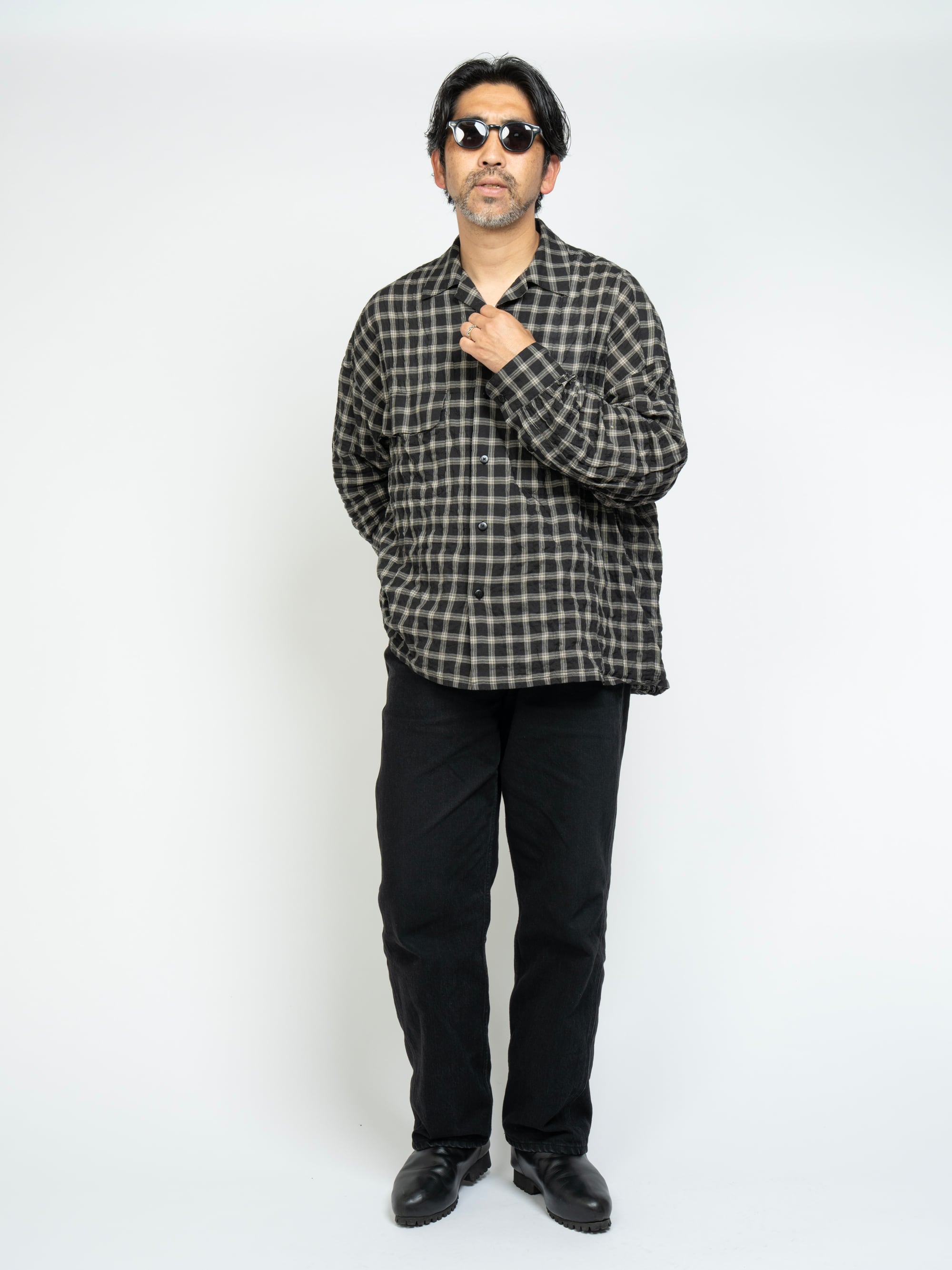 トップス KAJA ORGANICCOTTON CHECKOPENCOLLAR SHIRT KAJA ORGANIC COTTON CHECK OPEN COLLAR SHIRT | KAJA