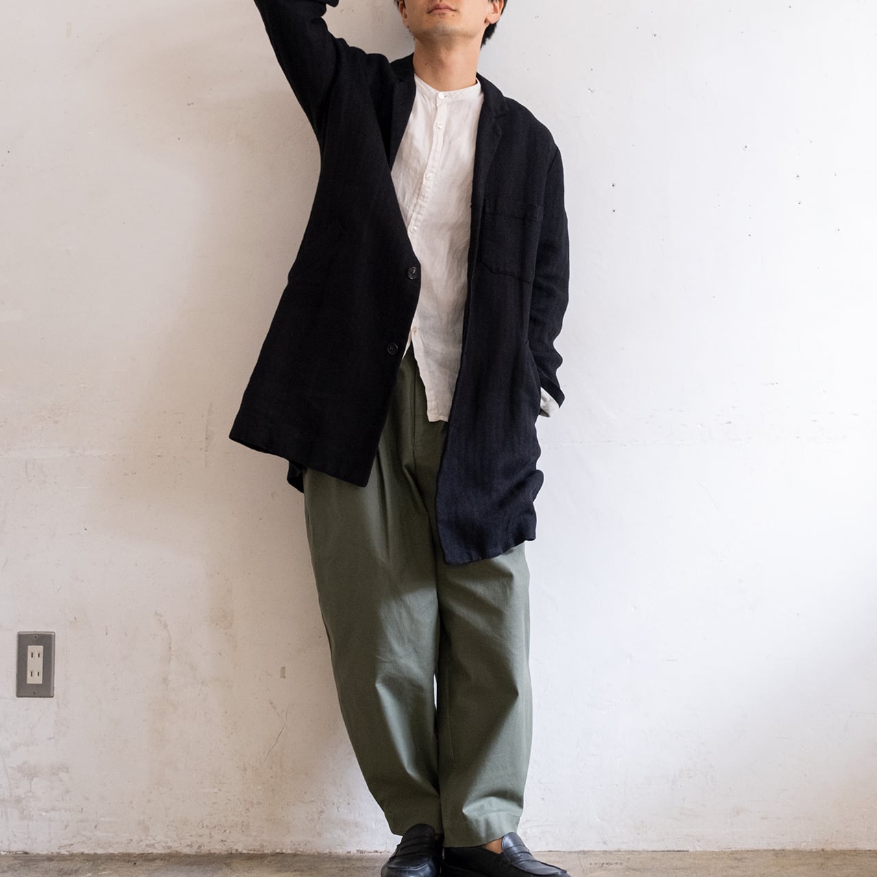 サルエ SALUE リネンジャケット ヘリンボーン ブラック unisex coat jacket／herringbone linen〈black〉 | SALUÉ