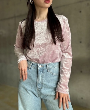 【即納】 シアーベロアクルーネックtops【ピンク】