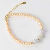 オレンジピンクが心揺さぶる ピンク ベビー パール & ラベンダー翡翠 シルバー ブレスレット br1019