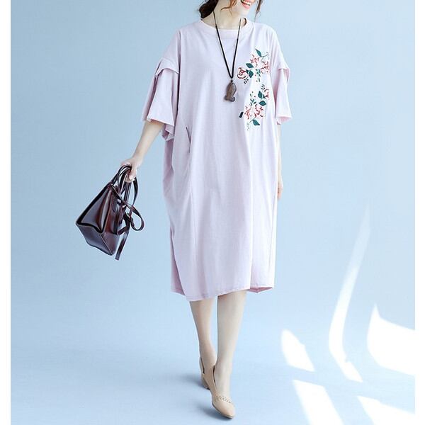 ワンピース 膝丈 ワンピース 大きいサイズ チュニック 半袖 ゆったり