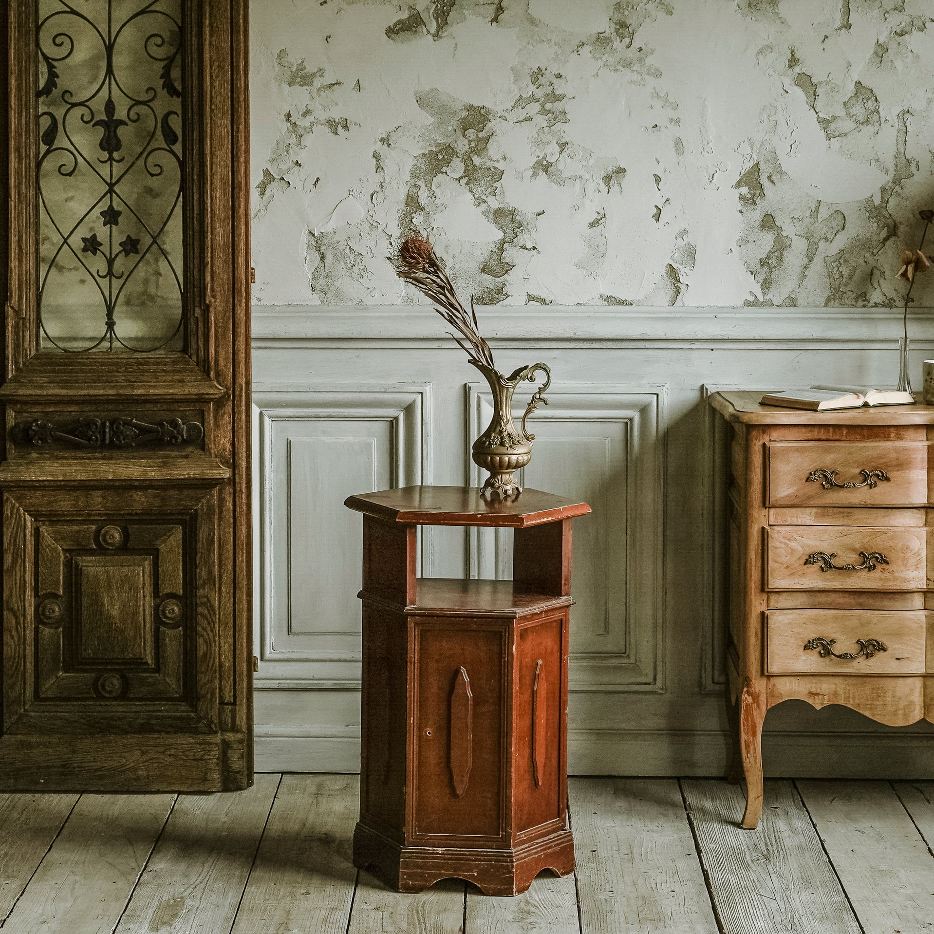 サイドテーブル/チェスト/六角形/花台/ディスプレイ/アンティーク/店舗什器