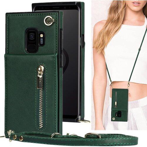 Galaxy S9 ケース 手帳型 ショルダー クロス CV38 ケース 手帳型 ギャラクシー S9 カバー Galaxy S9 手帳ケース ギャラクシーs9 サムスン SC02K ケース ギャラクシー galaxyS9 ケース CASE 適用 iCoverCase 肩がけ 首掛け 斜め掛け カードケース チェーン ファスナー型 ストラップ付き ショルダーケース クロスボディケース カード入れ スマホケース 携帯カバー グリーン 1334