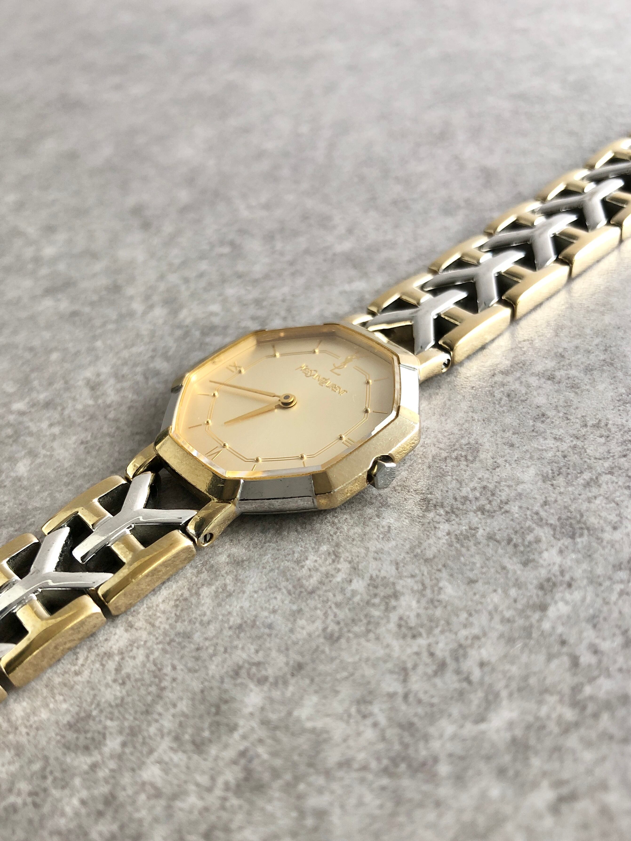 【動作OK】Yves Saint Laurent 腕時計 オクタゴン ゴールド Yves Saint Laurent - 609 稼動 イヴサンローラン 時計 レディース