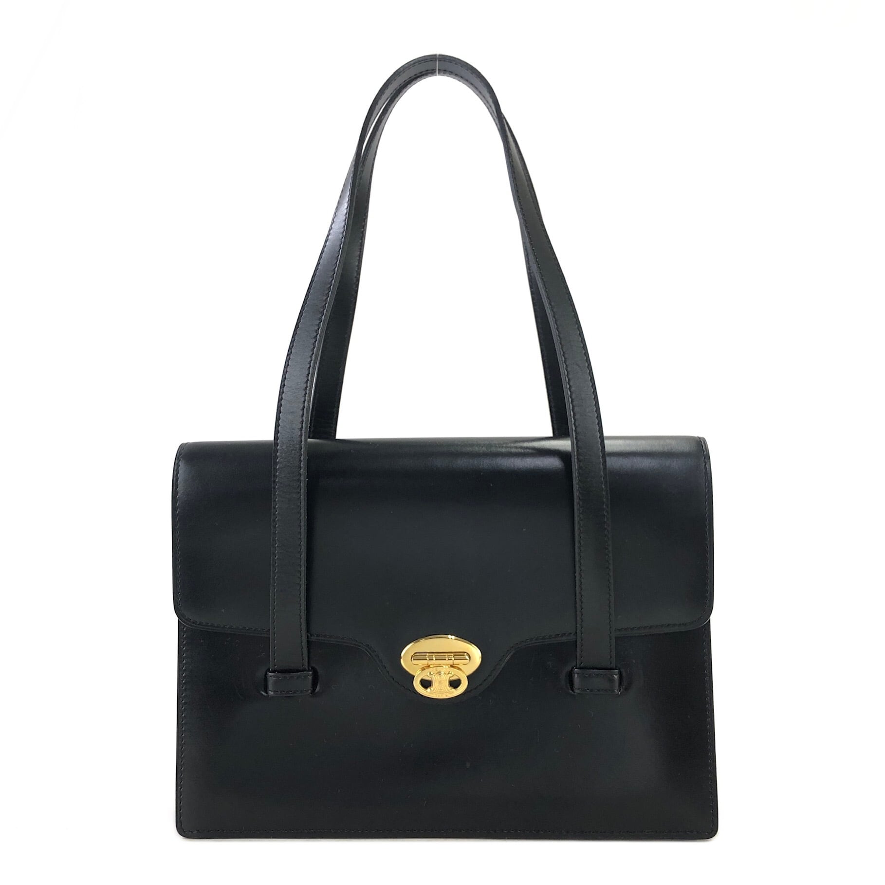 CELINE セリーヌ トリオンフ レザー フラップ ハンドバッグ ブラック