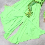 社交ダンス 衣装 凛舞 チャコット Chacott クリスアン chrisanne ラテン ドレス ワンピース イングランド製 蛍光 黄緑 デモ 競技 ダンス パーティ 発表会 グリーン系 スリット おしゃれ レディース